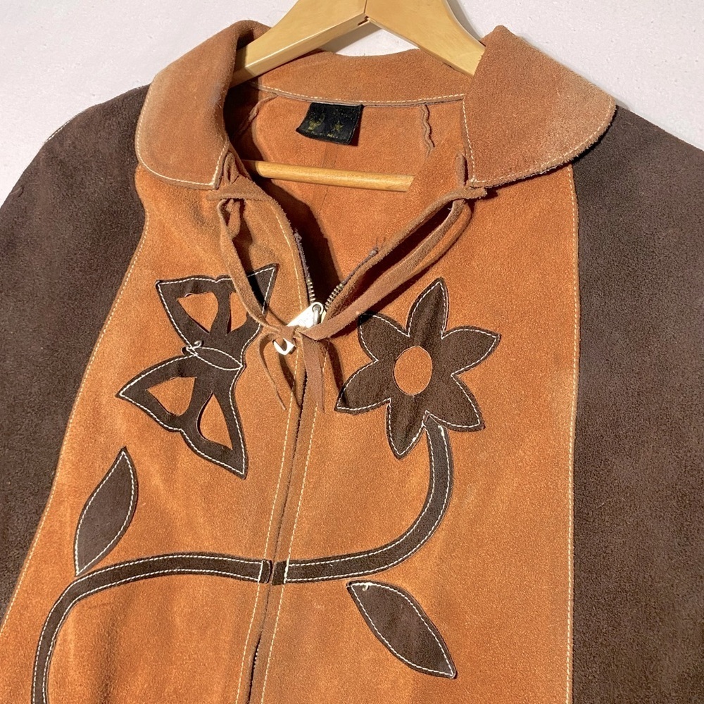 Vintage Two Tone Tan Brown Suede Leather Cape M Boho Western - Picture 8 of 16